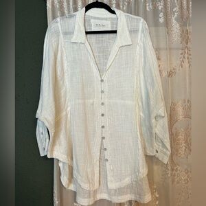 Free people white cream linen tunic blouse button up